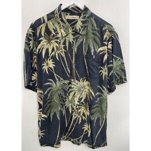 Tommy Bahama Silk Hawaiian Shirt Button Up Palm Trees Tropical Black Green L